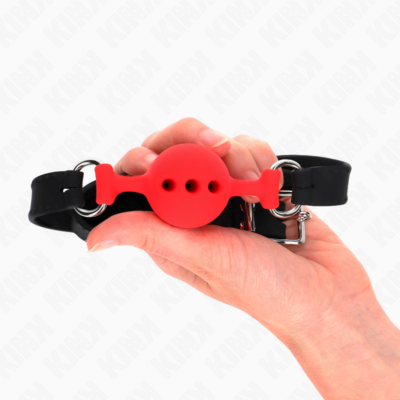 Alternative view of KINK - MORDAÇA COMPLETA DE SILICONE 55 x 2 CM COM BOLA DE 4 CM TAMANHO S VERMELHO AJUSTÁVEL 35-51 CM