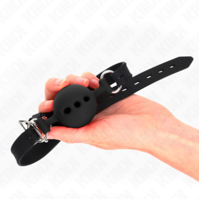 Kink - mordaça completa de silicone 55 x 2 cm com bola de 5 cm tamanho l preto ajustável 35-51 cm - image 3
