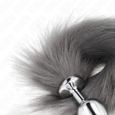 Kink - plug anal tamanho m 8 x 3,5 cm com cauda sintética 40 cm cinzento e branco kink pleasure plugs caliente. Pt