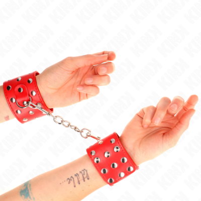 KINK - RETENÇÕES DE PULSO COM SNAP FASTEN COMPLETO DE REBITES VERMELHO AJUSTÁVEL 19-24 CM X 5,5 CM 7 Kink - retenções de pulso com snap fasten cheio de rebites vermelho ajustável 19-24 cm x 5,5 cm kink wrist restraint caliente. Pt