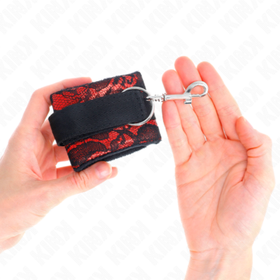 Kink - punhos de renda de veludo curto e bind de nylon vermelho / preto 23 x 6,5 cm kink wrist restraint caliente. Pt