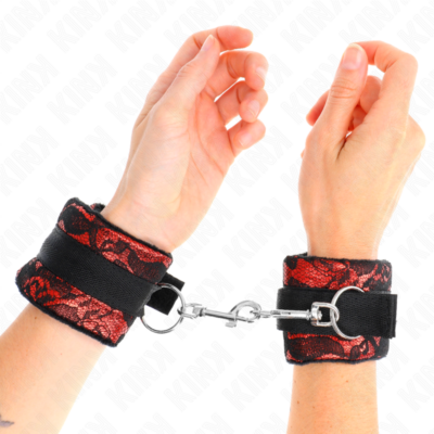 Kink - punhos de renda de veludo curto e bind de nylon vermelho / preto 23 x 6,5 cm kink wrist restraint caliente. Pt