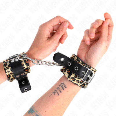 Kink - retenção de pulso de couro real leopardo ajustável 18-29 cm x 5,5 cm kink wrist restraint caliente. Pt