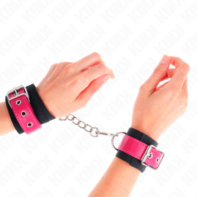 Kink - punhos de nylon preto com cinto de couro framboesa rose ajustável 19-29 cm x 5,1 cm kink wrist restraint caliente. Pt