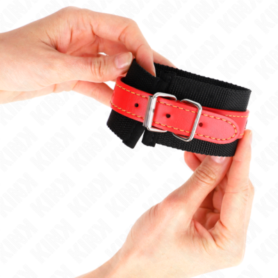 Kink - punhos de nylon preto com couro vermelho ajustáveis 19-24 cm x 5,5 cm kink wrist restraint caliente. Pt