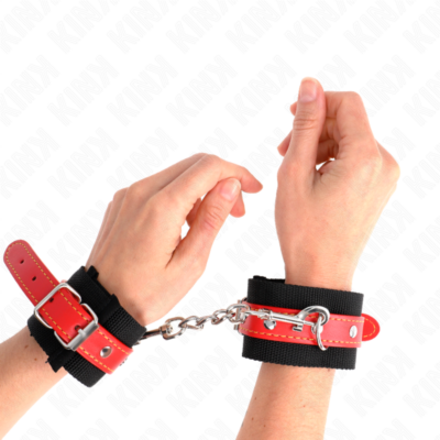 Kink - punhos de nylon preto com couro vermelho ajustáveis 19-24 cm x 5,5 cm kink wrist restraint caliente. Pt