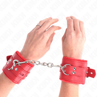 KINK - PULSO FORRO DE PELE COM FUROS QUADRADOS VERMELHO E CINTO VERMELHO AJUSTÁVEL 17-29 CM X 6 CM 7 Kink - pulso forro de pele com furos quadrados vermelho e cinto vermelho ajustável 17-29 cm x 6 cm kink wrist restraint caliente. Pt