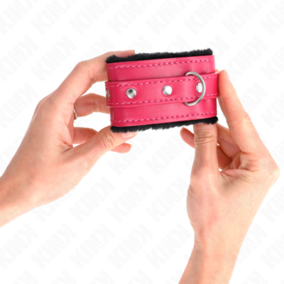Kink - pulso premium forro de pele preto com cinto raspberry rose ajustável 17-29 cm x 6 cm kink wrist restraint caliente. Pt