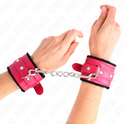Kink - pulso premium forro de pele preto com cinto raspberry rose ajustável 17-29 cm x 6 cm kink wrist restraint caliente. Pt