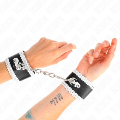 Kink - pulso preto com renda decorada branca ajsuável 20-23 cm x 5,5 cm kink wrist restraint caliente. Pt