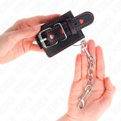 Kink - pulso preto com inserção de coração vermelho ajustável 21-28 cm x 5,5 cm kink wrist restraint caliente. Pt
