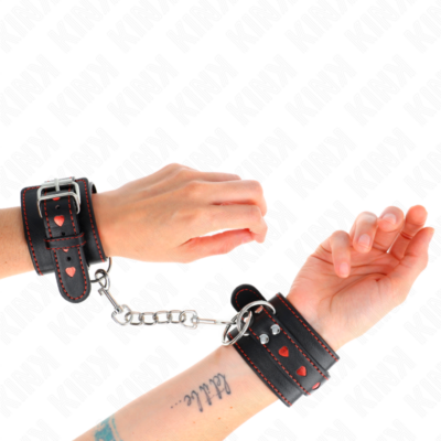 Kink - pulso preto com inserção de coração vermelho ajustável 21-28 cm x 5,5 cm kink wrist restraint caliente. Pt