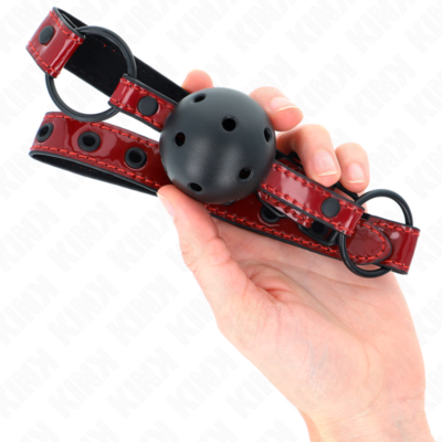 Kink - bola de couro brilhante 4,5 cm mordaça 63,5 x 2 cm ajustável 41 x 59 cm kink collar & gag caliente. Pt
