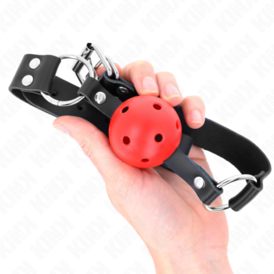Kink - bola respirável 4 cm mordaça com rebite duplo vermelho 62,5 x 2,5 cm ajustável 42-58 cm kink collar & gag caliente. Pt