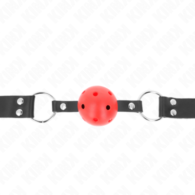 Kink - bola respirável 4 cm mordaça com rebite duplo vermelho 62,5 x 2,5 cm ajustável 42-58 cm kink collar & gag caliente. Pt