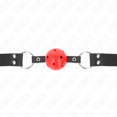 Kink - bola respirável mordaça de 4 cm com rebite duplo couro 62,5 x 2,5 cm ajustável 42-58 cm kink collar & gag caliente. Pt