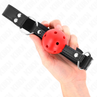 Kink - bola respirável mordaça de 4 cm com rebite duplo couro 62,5 x 2,5 cm ajustável 42-58 cm kink collar & gag caliente. Pt