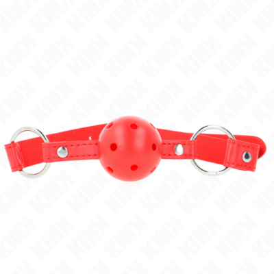 Kink - bola respirável 4 cm mordaça com rebite duplo modelo 1 vermelho 62,5 x 2,5 cm ajustável 42-58 cm kink collar & gag caliente. Pt