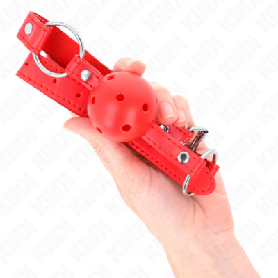 Kink - bola respirável 4 cm mordaça com rebite duplo modelo 1 vermelho 62,5 x 2,5 cm ajustável 42-58 cm kink collar & gag caliente. Pt