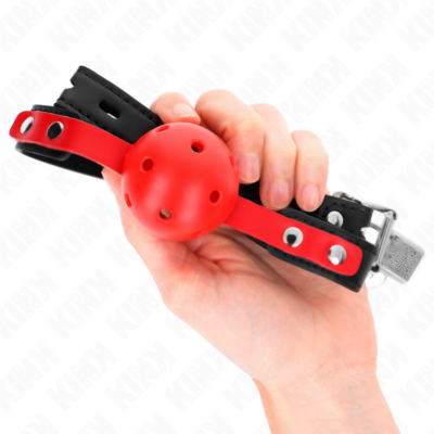 Kink - bola dura oca vermelha 4 cm gag alça preta 60 x 2 cm ajustável 37-52 cm kink collar & gag caliente. Pt