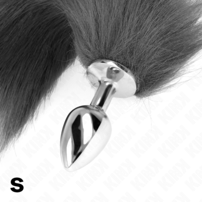 Kink - plug anal tamanho s 7 x 3 cm com cauda sintética 40 cm cinzento e branco kink pleasure plugs caliente. Pt