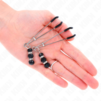 KINK - PINÇAS FINAS DOURADAS COM 3 CONTAS DE VIDRO PRETAS 7 CM 6 Kink - pinças finas douradas com 3 contas de vidro pretas 7 cm - image 3