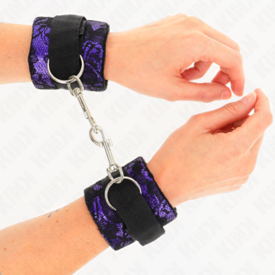 Kink - punhos de renda de veludo curto e bind de nylon roxo / preto 23 x 6,5 cm kink wrist restraint caliente. Pt