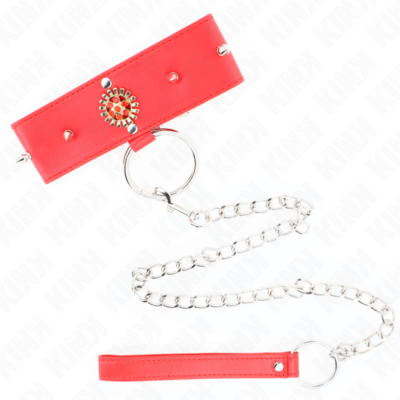Kink - colar de diamante vermelho com cinto 65 cm ajdustável 35-51 cm x 7 cm kink collar & gag caliente. Pt
