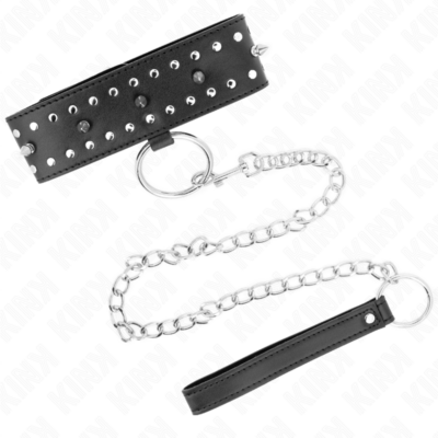 Kink - colar com trela 65 cm com pregos prata modelo 1 ajustável 36-43 cm x 5 cm kink collar & gag caliente. Pt
