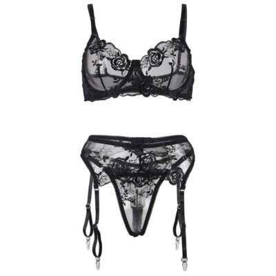 SUBBLIME - CONJUNTO DE 3 PEAS SUTI + TANGA + LIGA ESTAMPADO FLORAL PRETO S/M 20 Subblime - conjunto de 3 peas suti + tanga + liga estampado floral preto s/m subblime sets caliente. Pt
