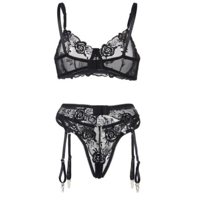 SUBBLIME - CONJUNTO DE 3 PEAS SUTI + TANGA + LIGA ESTAMPADO FLORAL PRETO S/M 21 Subblime - conjunto de 3 peas suti + tanga + liga estampado floral preto s/m subblime sets caliente. Pt