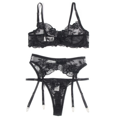 Subblime - conjunto de 3 peas suti + tanga + liga estampado floral preto l/xl subblime sets caliente. Pt
