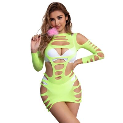 Subblime - 952280 vestido verde manga longa com rede elstica tamanho único subblime dresses caliente. Pt