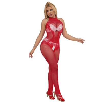 Alternative view of SUBBLIME - 952372 BODYSTOCKING SEM FUNDO DE REDE E RENDA COM GOLA ALTA VERMELHO TAMANHO ÚNICO