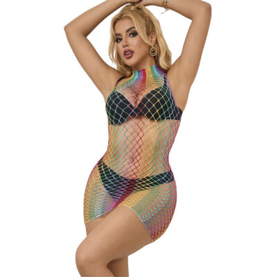 Subblime - 952433 rainbow gola alta sem mangas fishnet vestido tamanho único subblime dresses caliente. Pt