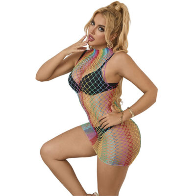 Subblime - 952433 rainbow gola alta sem mangas fishnet vestido tamanho único subblime dresses caliente. Pt