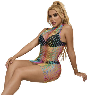 Subblime - 952433 rainbow gola alta sem mangas fishnet vestido tamanho único subblime dresses caliente. Pt
