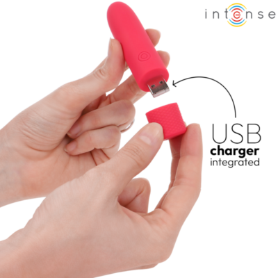 Intense - symone usb recarregável vibratória bullet 8 vibrações vermelho 10 x 2,2 cm intense fun caliente. Pt