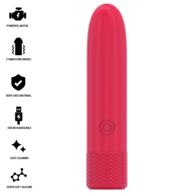 INTENSE - SYMONE USB RECARREGÁVEL VIBRATÓRIA BULLET 8 VIBRAÇÕES VERMELHO 10 X 2,2 CM