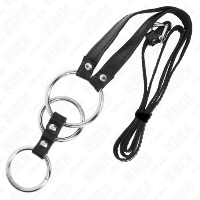 Kink - anel de pênis triplo de metal 3,8 cm a 5 cm com cinto de couro 112 cm kink ring power caliente. Pt