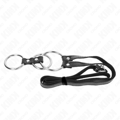 Kink - anel de pênis triplo de metal 3,8 cm a 5 cm com cinto de couro 112 cm kink ring power caliente. Pt