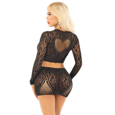 Leg avenue - cropped de rede brilhante + mini saia preta leg avenue dresses caliente. Pt