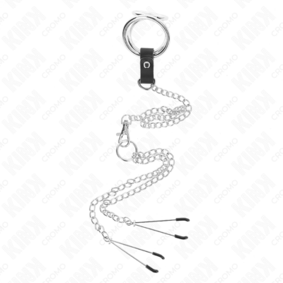KINK - ANEL DE PÊNIS DE METAL TRIPLO CROMADO DE 3 CM A 4,5 CM COM CORRENTE DE METAL DE 26 CM E CLIPES DE MAMILO 6 Kink - anel de pênis de metal triplo cromado de 3 cm a 4,5 cm com corrente de metal de 26 cm e clipes de mamilo kink ring power caliente. Pt
