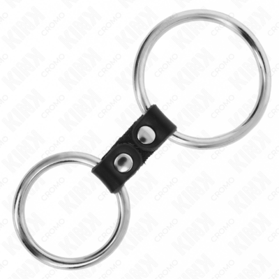 Kink - anel de pênis duplo de metal 3,7 cm a 5 cm conectado por tira de couro modelo 4 kink ring power caliente. Pt