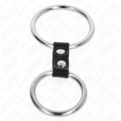 Kink - anel de pênis duplo de metal 3,7 cm a 5 cm conectado por tira de couro modelo 4 kink ring power caliente. Pt
