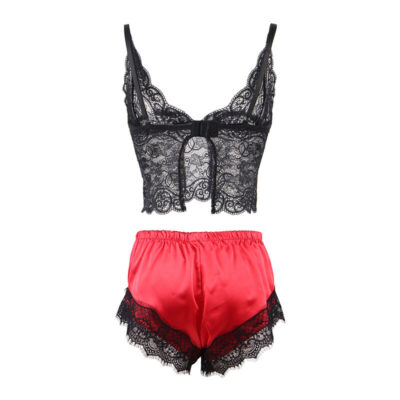 Subblime - 953959 camisola de seda casual + calça de renda preta/vermelha s/m subblime sets caliente. Pt