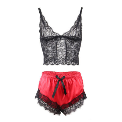 Subblime - 953959 camisola de seda casual + calça de renda preta/vermelha s/m subblime sets caliente. Pt