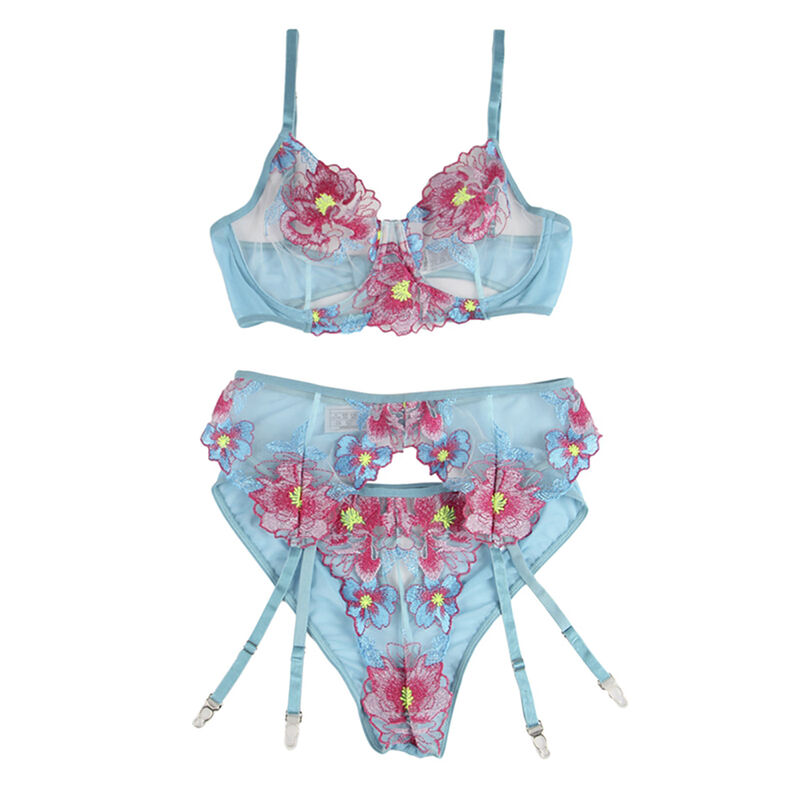 SUBBLIME - 954109 SUTIÃ + CALCINHA COM CINTO-LIGA DESIGN FLORAL AZUL S/M 5 Subblime - 954109 sutiã + calcinha com cinto-liga design floral azul s/m - image 5