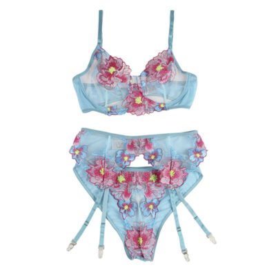 Subblime - 954116 sutiã + calcinha com cinto-liga design floral azul l/xl subblime sets caliente. Pt