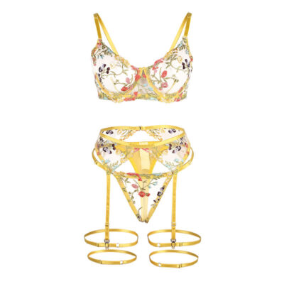 SUBBLIME - 954345 SUTIÃ + TANGA + CINTO-LIGA DESIGN FLORAL AMARELO S/M 17 Subblime - 954345 sutiã + tanga + cinto-liga design floral amarelo s/m subblime sets caliente. Pt